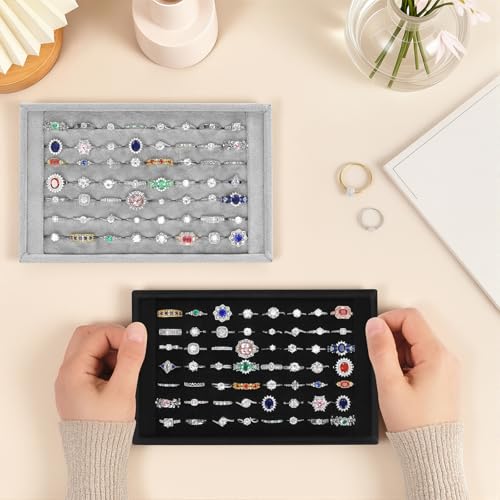 KUKUVR Ring Holder Display Tray, 7 Slot Velvet Jewelry Organizer (Grey) | For Rings Earrings, Drawer Insert, Storage Case, For Selling Show Vender Home