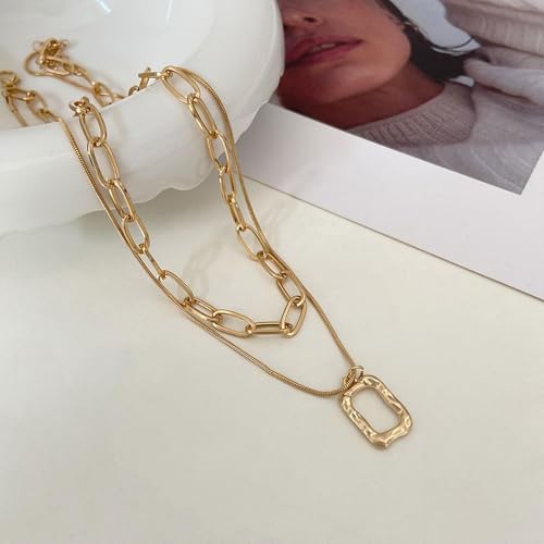HUASAI Boho Necklaces for Women Dainty Layered Choker Necklace Bohemian Turquoise Necklace Statement Jewelry Western Cowgirl Country Concert Outfits Accessories - color: O Gold Square Necklace