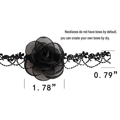 Black Choker Camellia Flower Lace-up Necklace For Women - color: BLACK2