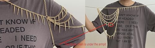 Gold Body Chain Shoulder Chain Punk Rivets Arm Chain Layered Tasssel Shoulder Necklace Festival Party Bridal Body Jewelry