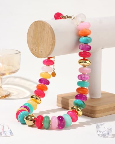 FIRAZIO Colorful Chunky Beaded Necklaces for Women | Trendy Statement Necklace Choker Necklace Boho Summer Beach Vacation Jewelry Gift - color: Colorful Beaded - 3