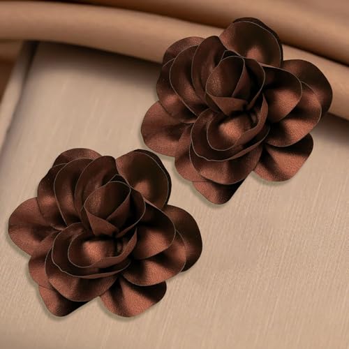 2Pack 6inch Extra Large Satin Brooches Lapel Pins Dainty Elegant Fabric Camellia Rose Flower Brooch Pin for Women Wedding Part Dance Clothes Accessories Jewelry - color: Brown