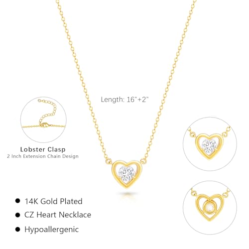Zeffy Dainty Gold Heart Necklace for Women Trendy 14K Gold/Silver Plate Cute Heart Pendant Choker Necklaces Gold Love Heart Chain Necklace for Women Dainty Gold Jewelry Gifts for Women - style: Tiny Diamond Heart Necklace-Gold