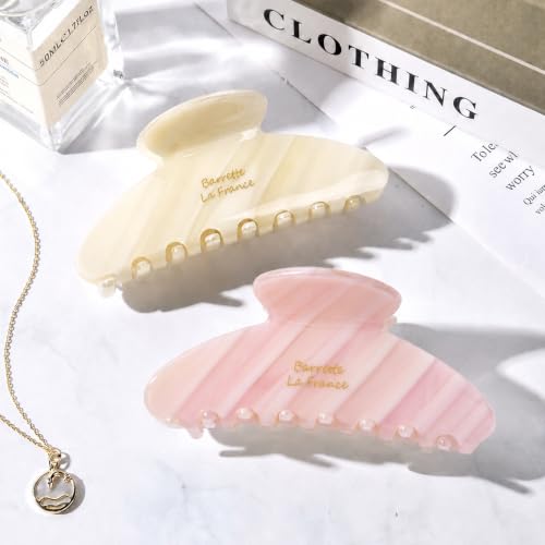 Aileam Acetate Hair Claw Clips for Women, Hair clip French Design Strong Hold Non-Slip claw clips for Thick Hair, 2 Pack - color: Cream Pink Stripe