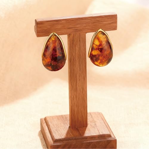 Tear Drop Earrings for Women,Crystal Stud Earrings With Gold and Amber color, Elegant Everyday and Wedding Jewelry Gift for Her