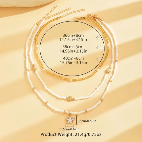 Nackiy Shell Necklace for Women, Handmade Summer Beach Jewelry Gift | Natural Sea Shell Necklace, Adjustable Collar Fit, Coastal Beach Style, Shell Starfish Charms, Lightweight Summer Jewelry - color: Gold-Plated 4