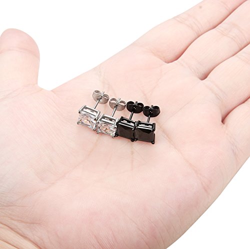 ORAZIO Black Silver Earrings for Men,Stainless Steel Cubic Zirconia Earrings 20G Mens Earrings Hypoallergenic CZ Earrings Studs Trendy Square Earring Studs Set 4-8MM - style: 2 Pairs,Cubic Zirconia Diameter:7mm