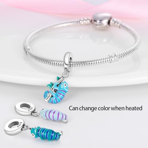HappyStar 925 Sterling Silver Animal Dogs Charms Pendants fit Pandora Bracelets Necklaces Flowers Sports Travel Charms for Bracelets Women Jrwelry Gifts(with one Spacer Bead Charms) - style: Chameleon Charm