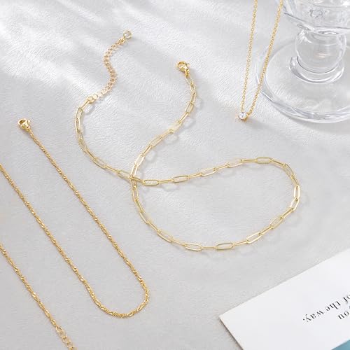 CHESKY Gold Layered Necklaces Set, 14K Gold Plated Paperclip Chain Stack | 3 Pcs Dainty Layering Necklaces, Gold CZ Pendant Necklace Trendy Jewelry Gift for Women Daily Wear - style: CZ-gold