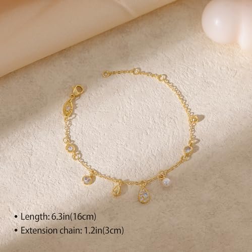 Gold Bracelets for Women, Dainty Friendship Charm Bracelet 14K Gold Plated Summer Shell Starfish Pearl Bracelet Cute Heart Charm Bracelets for Women Trendy Non Tarnish Beach Jewelry Gifts - color: gold teardrop