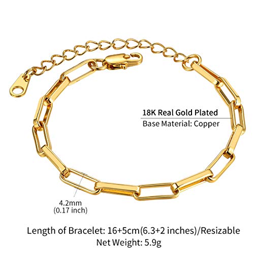 ChainsHouse Stainless Steel Herringbone Flat Chain Bracelets for Women,18K Gold/Rose Gold/Black Metal Paperclip/Snake/Cuban/Figaro Sterling Silver Link Charm Bracelet, 16+5cm Adjustable, With Gift Box - color: a. paperclip-gold(hot!!!)