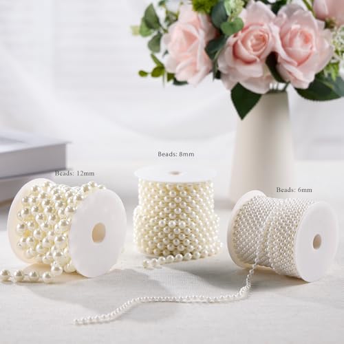 Craft String Pearls Bead 6MM for Wedding Christmas Tree Decorations DIY | 33 Feet Ivory Fake Pearl Garland Beads Trim - size: 6mm/10.1m