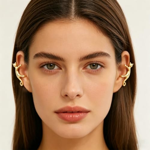 Sterling Cat Ear Cuff for Women, Cute No Piercing Cat Climber Earrings, Dainty Animal Crawler Cartilage Gifts - color: gold