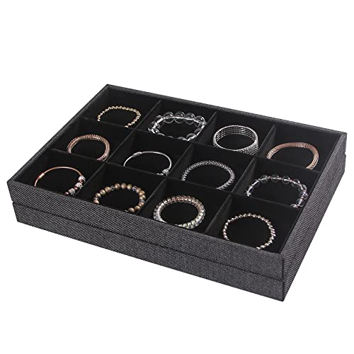 Julysky 2Pcs 12 Grids Stackable Jewelry Organizer Trays for Drawer,Bracelet Holder Box,Necklace Display Stand for Selling - size: 12 Grid Tray + 12 Grid Tray