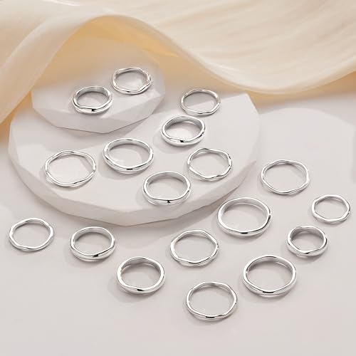 Gold Rings for Women Men Non Tarnish, Waterproof Chunky 14K Gold Plated Dainty Stackable Rings Trendy Statement Pinky Thumb Rings Engagement Eternity Wedding Band Ring Stacking Gold Jewelry Size 3 4 5 6 7 8 9 10 11 - color: Silver, size: 14.5