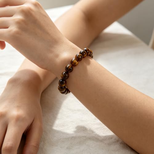 COLOYAN 7 Pcs 8mm Natural Stone Beaded Healing Crystal Bracelets for Women | Durable Handmade Stretch Bracelets, Multiple Styles,Semi-Precious Gemstones Reiki Spiritual Jewelry Gift Meditation Yoga - color: A