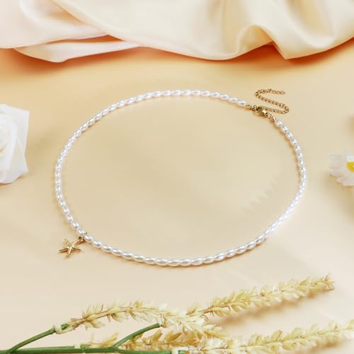 Sereney 8mm Starfish Pearl Sterling Silver Choker Bridal Birthday Necklace | Sterling Silver 8mm Freshwater Starfish Pearl Choker, Wedding Bridal Jewelry Birthday Gifts for Women, grils - style: Starfish Pearl