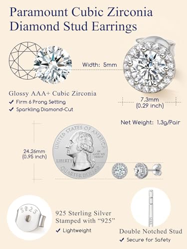 Suplight 925 Sterling Silver Birthstone Stud Earrings for Women, Round/Heart/Teardrop/Square Crystal Diamond Earrings for Women, Dainty Birthday Gifts Jewelry - color: style a-04. round-April(Clear Cubic Zirconia)