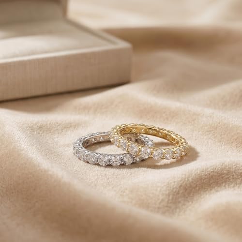Eternity Engagement Wedding Bands Ring Gold Plated Stackable 3mm Size 4-9 - color: Silver