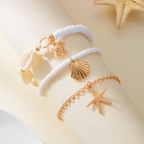 Beaded Starfish Mermaid Anklets Bracelet for Women Waterproof Starfish Shell Pearl Anklet Stackable Stretch Beaded Anklets Hawaiian Beach Jewelry Mermaid Costume Outfits Accessories - style: Shell Starfish Turtle