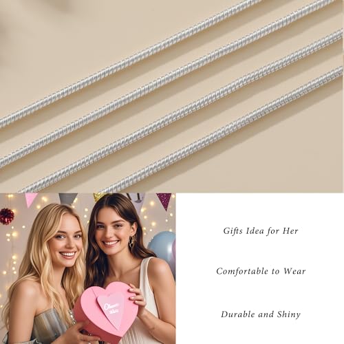 2mm Snake Chain for Women - 925 Sterling Silver Chain Necklace Fashion Jewelry Holiday Gift 16 18 20 22 Inches - size: 22+2 Inch