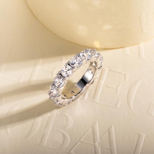 Cubic Zirconia Eternity Band Ring Round Cut/Cushion Cut 5A Grade D Color Simulant Diamond CZ Wedding Band Promise Anniversary Ring for Women - color: Cushion Cut