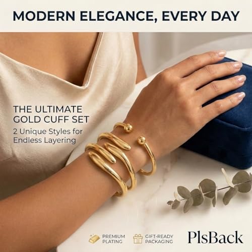 Chunky Gold Bangle Bracelets for Women, 14k Gold Plated Dainty Cuff Stackable Bangles Set, Trendy Bracelet Stack Fashion Jewelry Gifts - color: 06-GOLD