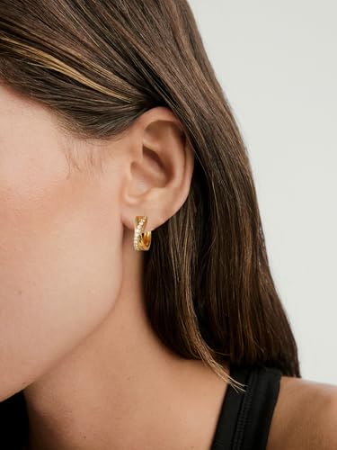 Women's Huggie Hoops with Birthstone 925 Sterling Silver Huggie Stud Hypoallergenic 14K Gold Plated Moissanite Earrings -Emerald Sapphire Ruby Hoop Earrings, Size 20 25mm - color: C -Gold Moissanite, size: 20mm (0.78 Inch)