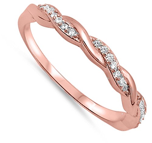 CHOOSE YOUR COLOR Sterling Silver Infinity Knot Ring - color: Rose Gold-Tone White CZ
