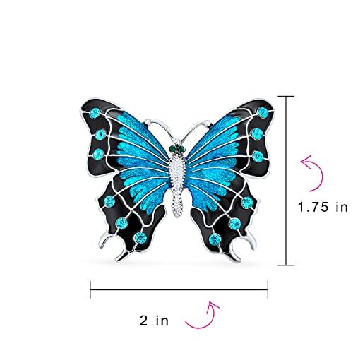 Bling Jewelry Large Statement Crystal Accent Yellow Orange Golden Aqua Blue Black Clear Garden Dragonfly Firefly Fluttering Filigree Butterfly Brooch Scarf Pin For Women And Teens Silver Gold Plated - color: Dark Blue
