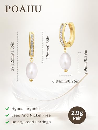 Pearl Drop Earrings 14K Gold Plated Dainty Bridesmaid Jewelry Gift - color: yellow
