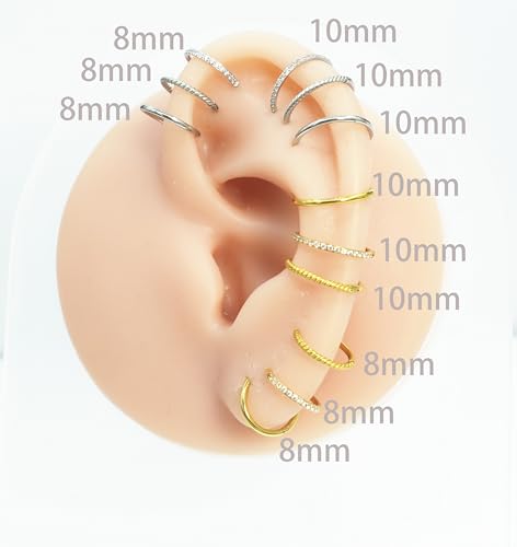 16G 18G 6mm 8mm 10mm Hinged Clicker Segment CZ Twisted Clicker Nose Rings Hoop Helix Cartilage Daith Tragus Sleeper Earrings Body Piercing for Women Men - style: 18G - 8mm - 3Pcs Steel