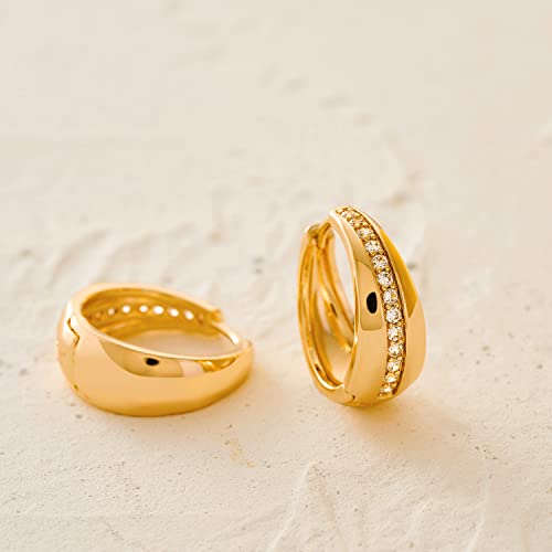 Women Gold Earrings Huggie Hoop Cubic Zirconia 14K Gold Plated Small Simple Hypoallergenic Everyday Jewelry - style: Band