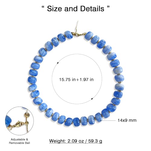 Colorful Chunky Resin Beaded Choker Necklaces for Women | Multicolor Beads, Sturdy Metal Chain, Adjustable, Detachable, Lightweight, Summer Beach Boho, Trendy Statement Jewelry Gift - color: Blue