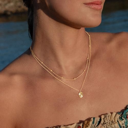 Dainty Layered Necklaces for Women,14k Gold Plated CZ Choker Necklace Stack | 14K Gold Plated Necklace set,Non Tarnish Hypoallergenic Beaded Paperclip Chain Necklace Stack Women's Minimalist Jewelry Gift - color: Gold-3