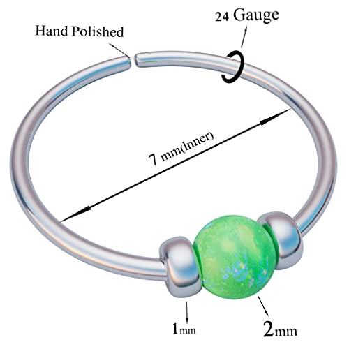 Jolliz Opal Nose Rings Hoops – 24 Gauge Classic Design, Elegant Nose Rings for Women & hypoallergenic Nose Piercings Jewelry Perfect for Any Occasion with Comfortable Fit - color: Green Opal Silver