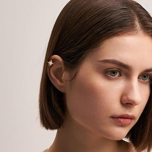 Star 14K Gold Plated Ear Cuff Earrings for Women Non Piercing, Dainty Silver Plated Clip on Cartilage Ear Cuff Non Pierced Trendy CZ Northstar Starburst Sparkling Climber Clawer Earring Jewelry - style: Starburst-Gold