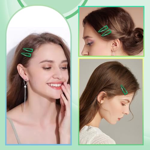 20 Pcs Snap Hair Clips for Women Snap Hair Barrettes Double Grip Hair Clips 3 Prong Clips for Hair Barrettes for Women Girls (Green) - color: Green