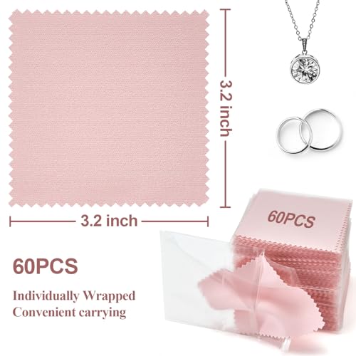 PINGMIC Jewelry Polishing Cloth, 60 PCS Silver Cleaning Cloths | 3.15" × 3.15" individually wrapped polishing cloths for sterling silver, gold, platinum, brass, copper, and more - color: 60pcs