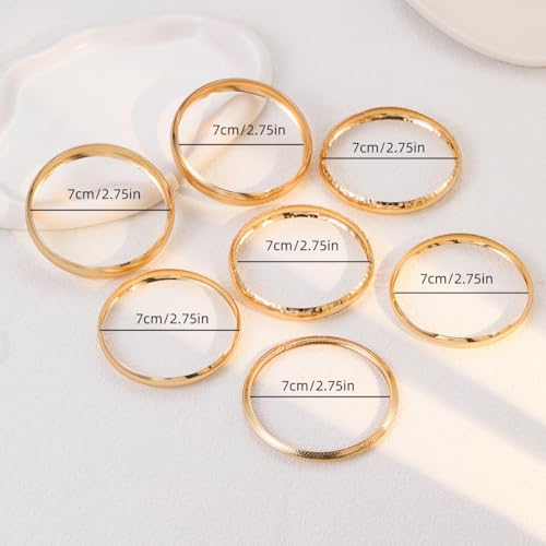 Gold Bangle Bracelets for Women, 14k Gold Plated Multi Layer Textured Stackable Open Bracelet Set Boho Indian Bangles Stackable Set Trendy Elegance Charms Non Tarnish Minimalist Bangle Pack - style: Gold 7PcsWide