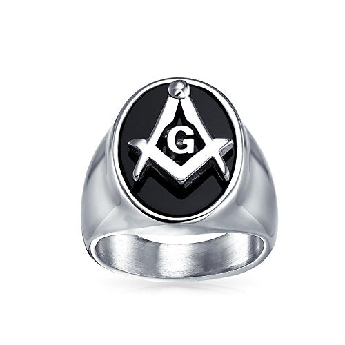 Secret Society Black Oval Masonic Signet Ring Gold Tone Stainless Steel - color: Silver