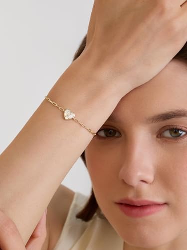 Gold Initial Bracelet For Women, 14k Gold Letter Bracelets | Adjustable Stacking Bracelets Jewelry Gift For Women, Valentines Mother Christmas Jewelry for Women Her 6.5-8 Inch - color: H