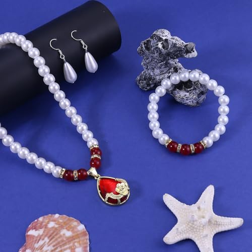 CSIYANJRY99 Pearl Jewelry Set for Women Prom Accessorie Faux Pearl Necklace Bracelet Earring Set Bride Bridesmaid Costume White Jewelry Sets - color: A-Red