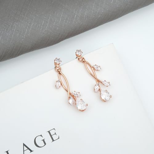 CSY Elegant Bridal Jewelry Sets Clear Cubic Zirconia Wedding Necklace Earrings Bracelet Set for Birdes Bridesmaids CZ Prom Jewelry - color: Rose Gold-Necklace Earrings Bracelet