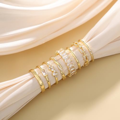 ZOERAY Gold Rings for Women Non Tarnish 14K Gold/Silver Stackable Rings Dainty Gold Plated Ring Wedding Eternity Bands Thin Simple Trendy Plain Thumb Stacking Rings Set Size 5-9 - color: Gold