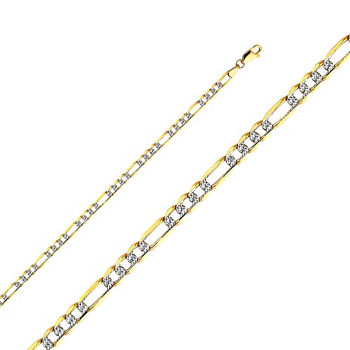 14k Gold Diamond-Cut Solid Figaro Pave Chain Link - size: Length 7.5 Inches (Bracelet), style: 14k 3.8mm (Pave 2-Tone)