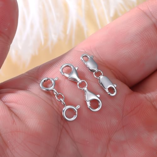 925 Sterling Silver Lobster Clasp for DIY Necklace Bracelet Jewelry Making, Double Spring Clasp with Closed Jump Rings, Necklace Extender Clasp Connector Bracelet Extension (Style 11) - style: Style 11