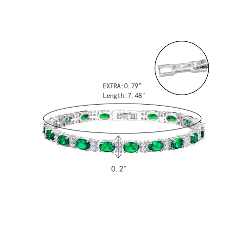 Crysdue Wedding Bridal Bracelets for Brides, Cubic Zirconia Tennis Birthstone Jewelry Gift for Women Prom - style: C_Emerald 8“