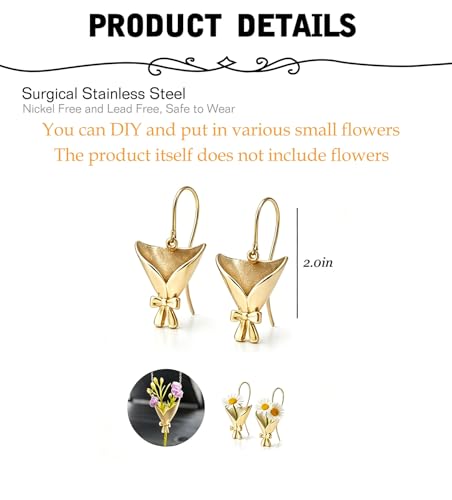 MODRSA Gold Stacked Layered Necklaces for Women Pearl Pendant Charm Cross Lariat Slip Shell Starfish Y Chain Necklace Adjustable Silver Boho Jewelry Gifts for Women Summer Vacation Beach Accessories - color: F3- Bouquet earring(no flower) - Gold