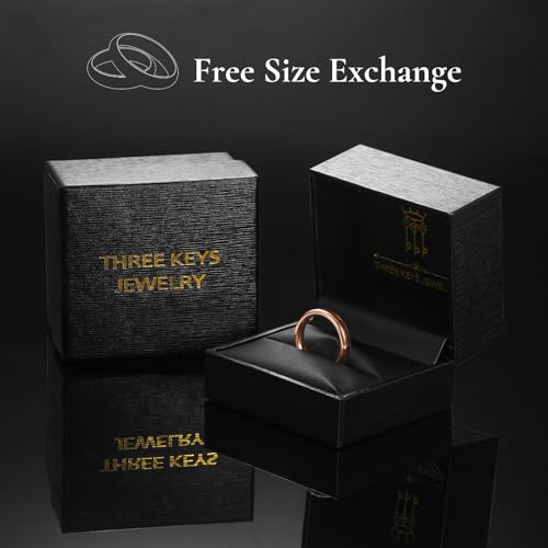 THREE KEYS JEWELRY Tungsten Wedding Band Koa wood Inlay Black Domed | 4mm, 6mm, 8mm, Everyday Wear, Black, Domed, Koa wood inlay - color: Rose Gold+Hawaiian Wood 4mm